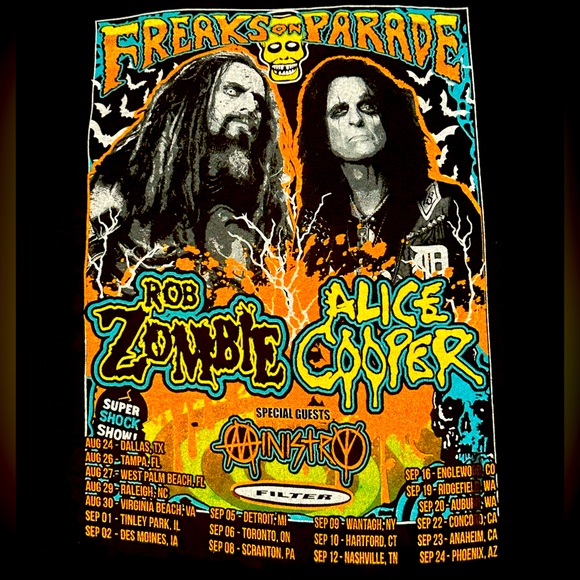 Rob Zombie & Alice Cooper Freaks on Parade2023 Tour Merch Shirt - Picture 7 of 11